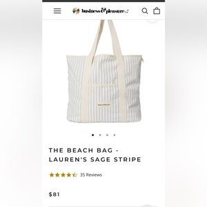 Business & Pleasure Lauren Sage stripe beach bag.  Lightweight & stylish bag!